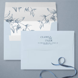 Dusty Blue Elegant, Modern, Floral Wedding Envelop Envelope