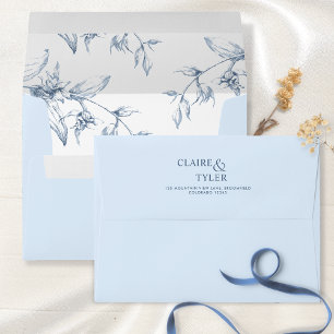 Dusty Blue Elegant, Modern, Floral Wedding Envelop Envelope