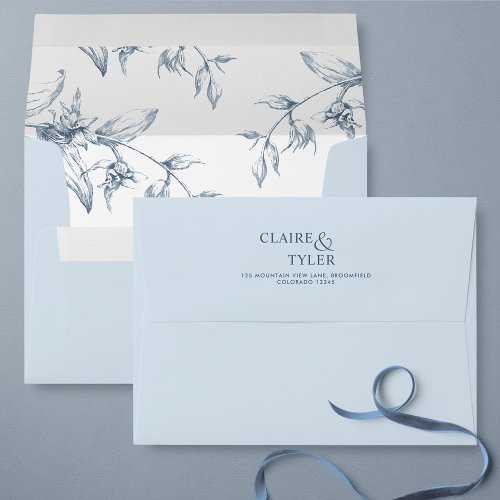 Dusty Blue Elegant Modern Floral Wedding Envelop Envelope
