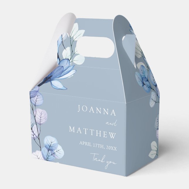 Dusty Blue Elegant Modern Floral Wedding Favor Boxes (Back Side)