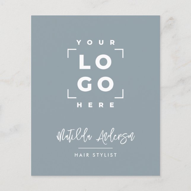 Dusty blue elegant modern girly price QR code Flyer (Back)