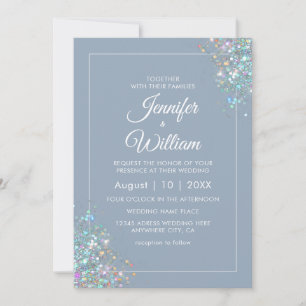 Dusty Blue Elegant Modern Holographic Glitter Chic Invitation