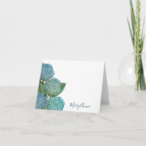 Dusty Blue Elegant Modern Hydrangea Floral Note Card