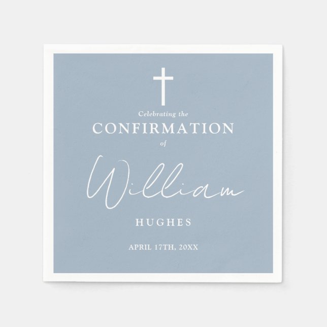 Dusty Blue Elegant Modern Minimalist Confirmation Napkins (Front)