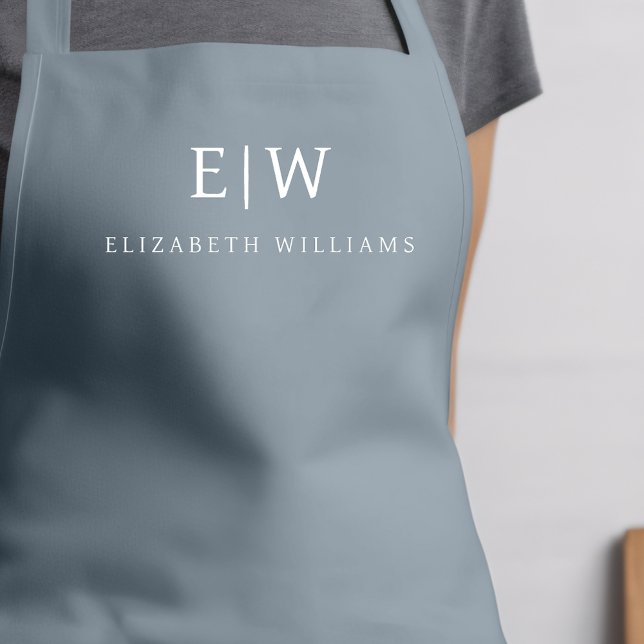 Dusty Blue Elegant Modern Minimalist Monogram Name Apron (Creator Uploaded)