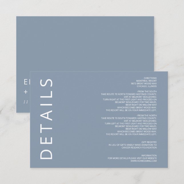 Dusty Blue Elegant Modern Minimalist Wedding Enclosure Card (Front/Back)