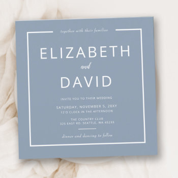 Dusty Blue Elegant Modern Minimalist Wedding Invitation by blessedwedding at Zazzle