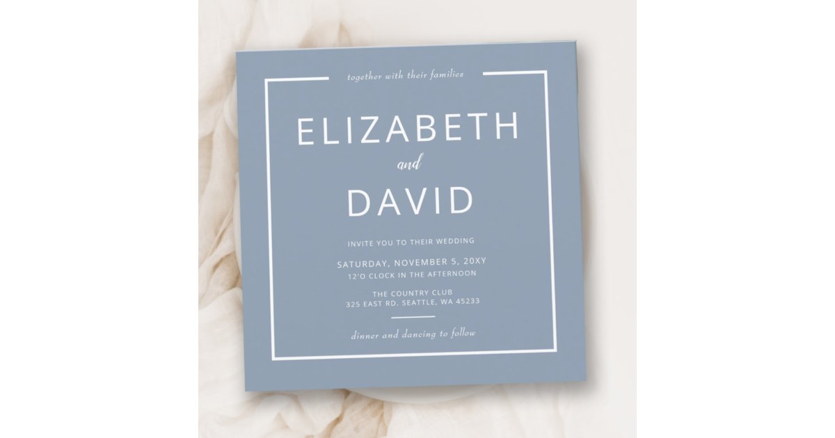 Dusty Blue Elegant Modern Minimalist Wedding Invitation | Zazzle
