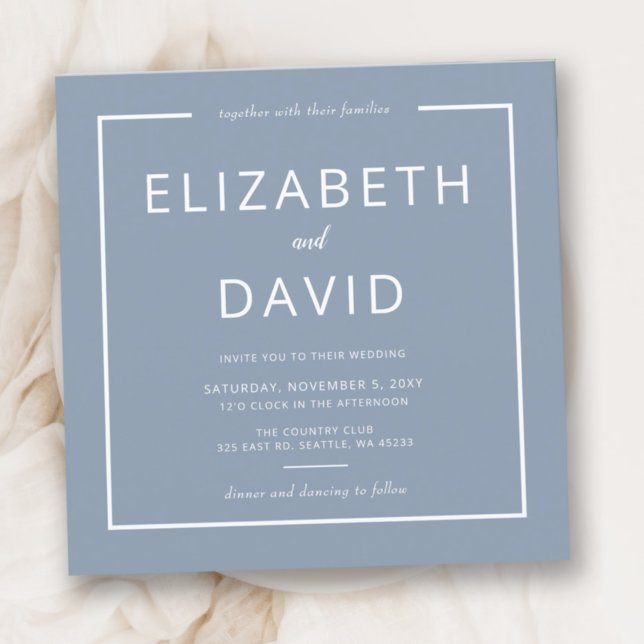 Dusty Blue Elegant Modern Minimalist Wedding Invitation (Creator Uploaded)