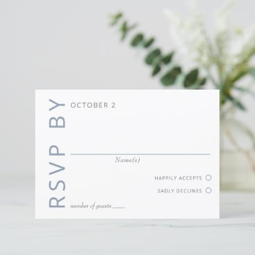 Dusty Blue Elegant Modern Minimalist Wedding RSVP Card