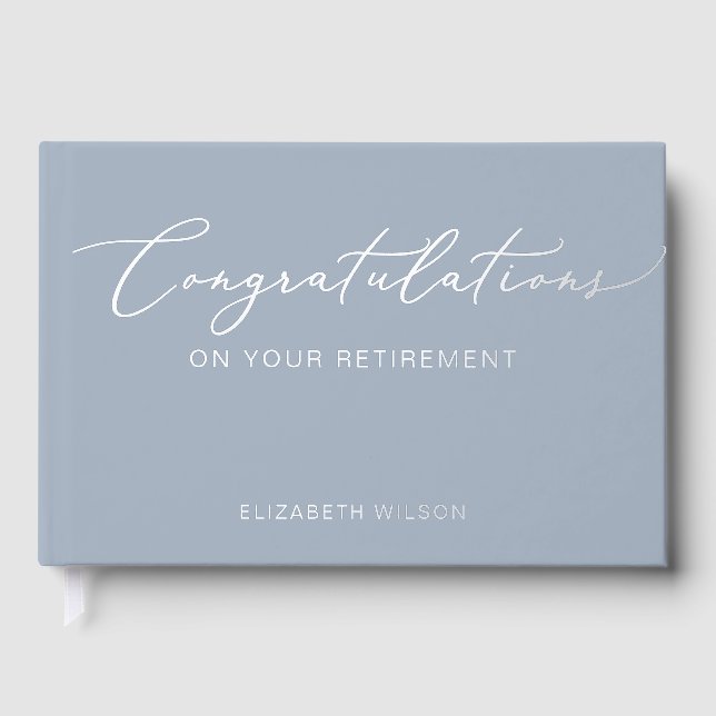 Dusty Blue Elegant Modern Retirement Foil Guest Book (Front)