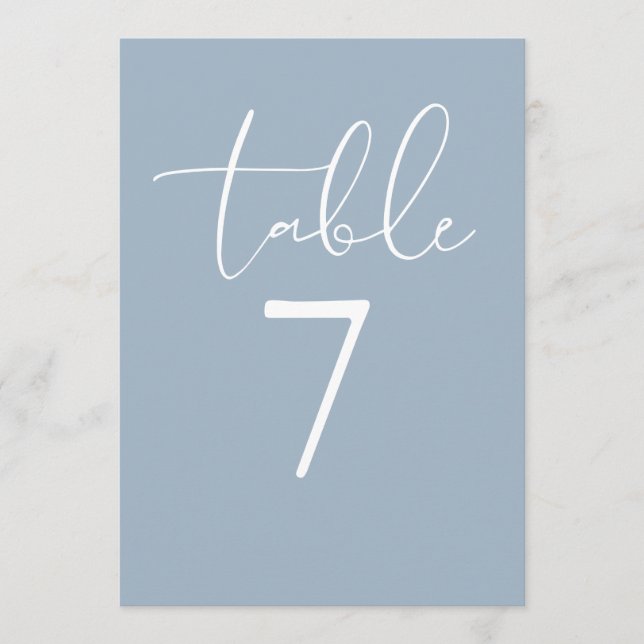 Dusty Blue Elegant Modern Script Table Number (Front)