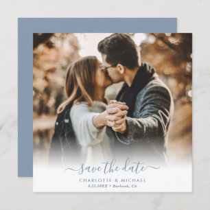 Dusty Blue Elegant Modern Script Wedding Photo Announcement