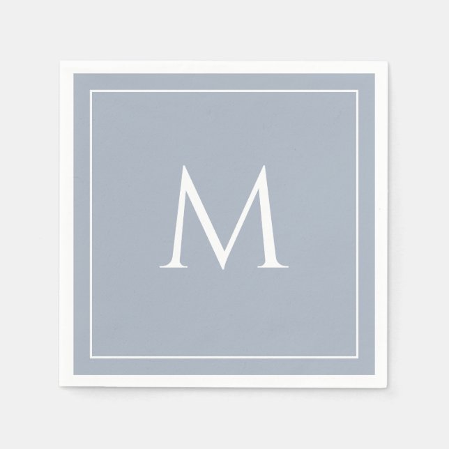 Dusty blue elegant monogram initial  napkins (Front)