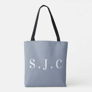 Dusty Blue Elegant Monogrammed Initial Modern Tote Bag