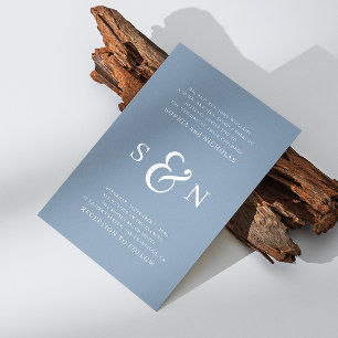 Dusty blue elegant nautical typography wedding invitation