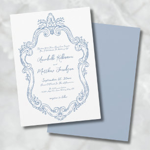 Dusty Blue Elegant Ornate Vintage Wedding Invitation