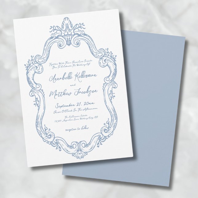 Dusty Blue Elegant Ornate Vintage Wedding Invitation (Dusty Blue Elegant Ornate Vintage Wedding Invitation)