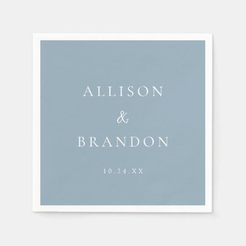 Dusty Blue Elegant Personalized Wedding Napkins