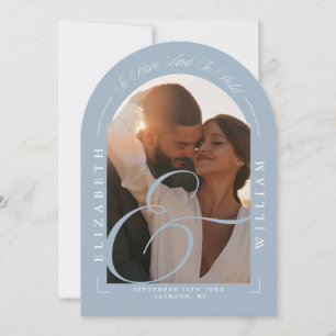 Dusty Blue Elegant Photo Arch Calligraphy Wedding Invitation