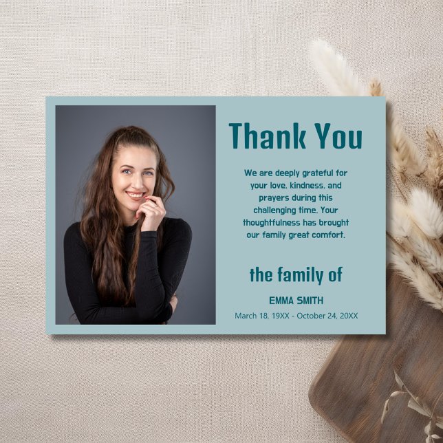 Dusty Blue Elegant Photo Funeral Sympathy Card (Creator Uploaded)