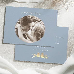 Dusty Blue Elegant Photo Wedding Thank You Card