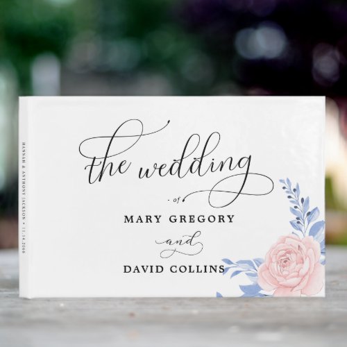 Dusty Blue Elegant Pink Floral Rustic Wedding Guest Book