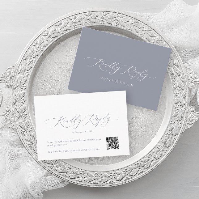 Dusty Blue Elegant QR Code RSVP Card (Creator Uploaded)