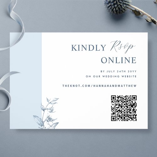 Dusty Blue Elegant QR Code RSVP Wedding Enclosure Card