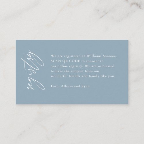 Dusty Blue Elegant QR Code Wedding Registry Gift Enclosure Card