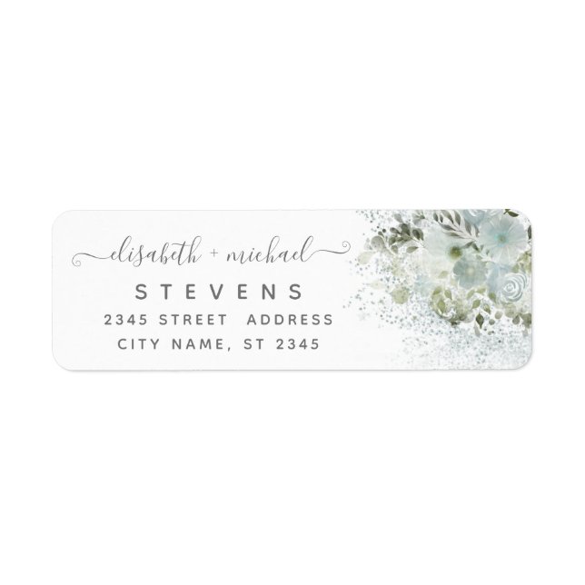 Dusty blue elegant romantic floral label (Front)