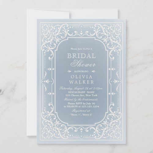 Dusty blue elegant romantic vintage Bridal Shower Invitation