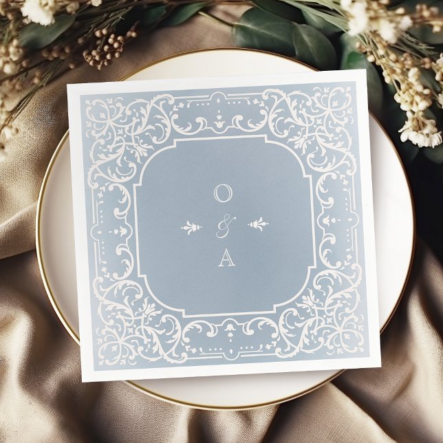 Dusty blue elegant romantic vintage monogram napkins (Dusty blue elegant romantic vintage monogram napkins)