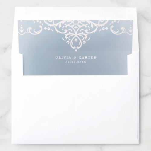 Dusty blue elegant romantic vintage wedding envelope liner
