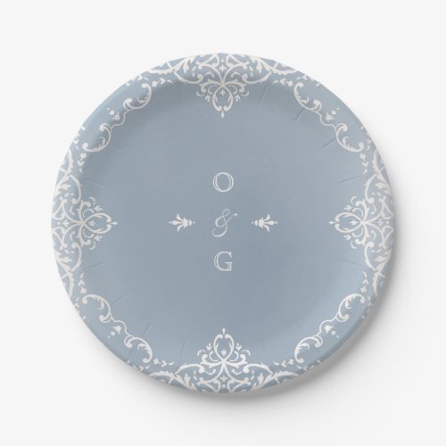 Dusty blue elegant romantic vintage wedding paper plates