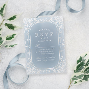 Dusty blue elegant romantic vintage wedding RSVP