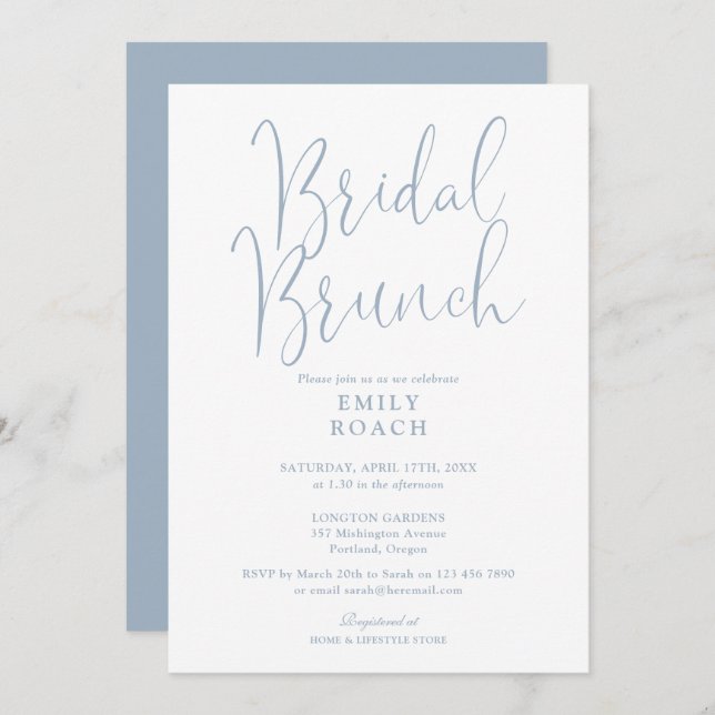 Dusty Blue Elegant Script Bridal Bunch Shower Invitation (Front/Back)