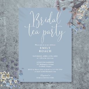 Dusty Blue Elegant Script Bridal Tea Party Shower Invitation
