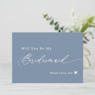 Dusty Blue Elegant Script Bridesmaid Proposal Card
