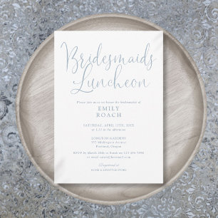 Dusty Blue Elegant Script Bridesmaids Luncheon Invitation