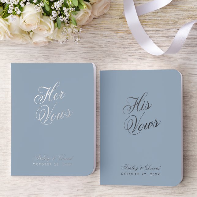 Dusty Blue Elegant Script Calligraphy Wedding  Foil Vow Books (Creator Uploaded)