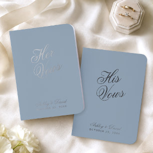 Dusty Blue Elegant Script Calligraphy Wedding  Foil Vow Books