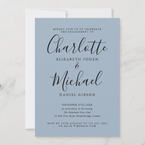 Dusty Blue Elegant Script Engagement Party Invitation