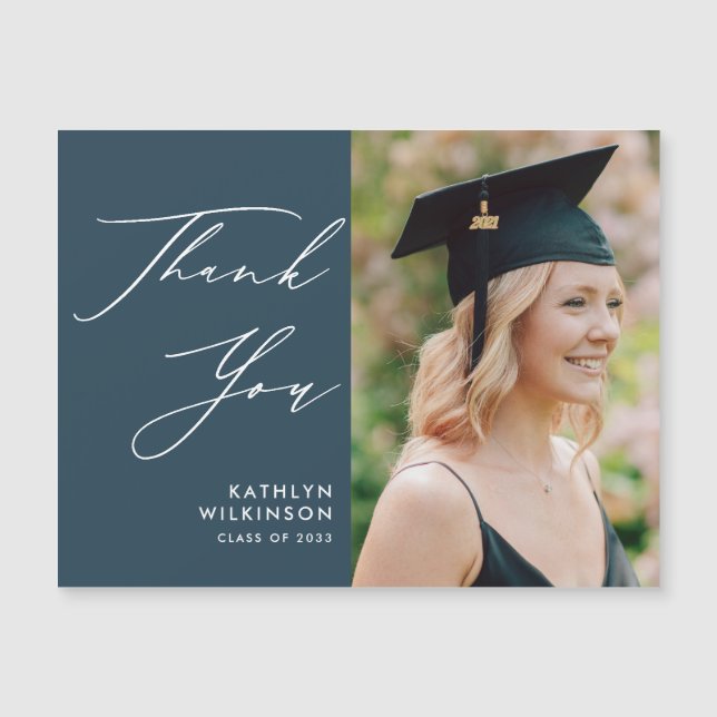 Dusty Blue Elegant Script Graduation Thank You (Front)