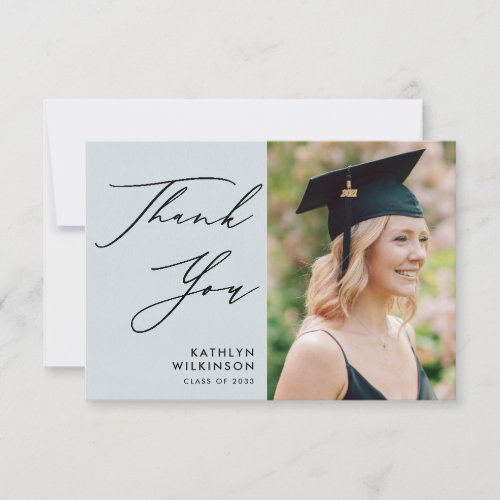 Dusty Blue Elegant Script Graduation Thank You Invitation