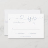 Dusty Blue Elegant Script Heart Simple RSVP Card (Front)