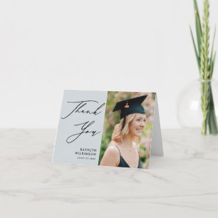 Dusty Blue Elegant Script Minimalist Graduation Thank You Card