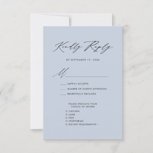 Dusty Blue Elegant Script Minimalist Wedding RSVP