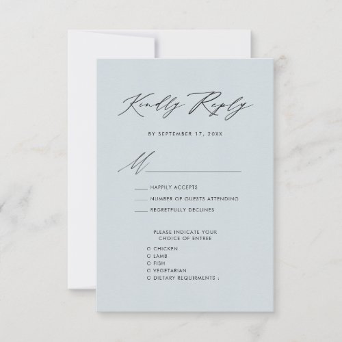 Dusty Blue Elegant Script Minimalist Wedding RSVP