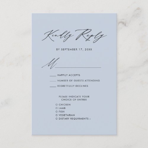 Dusty Blue Elegant Script Minimalist Wedding RSVP Enclosure Card